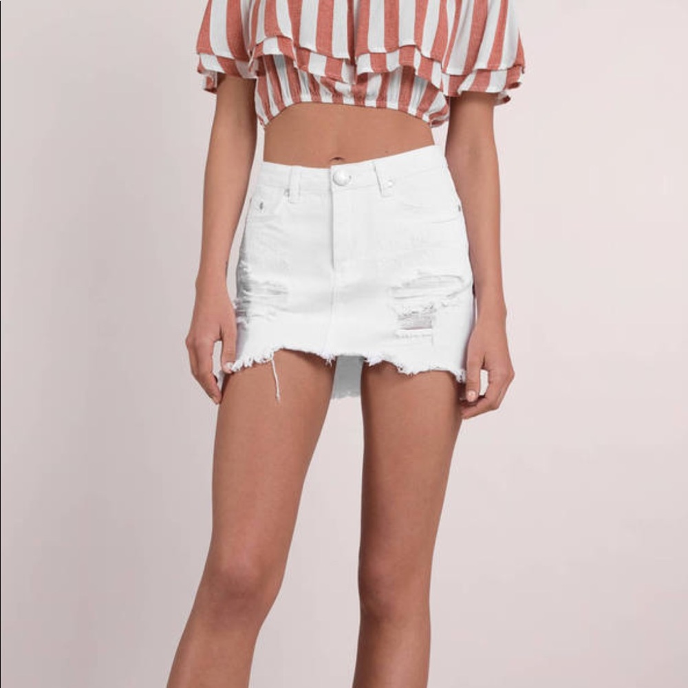 Tobi Distressed White Jean Skirt